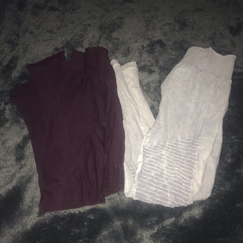 Silver and burgundy moto leggings one size set
